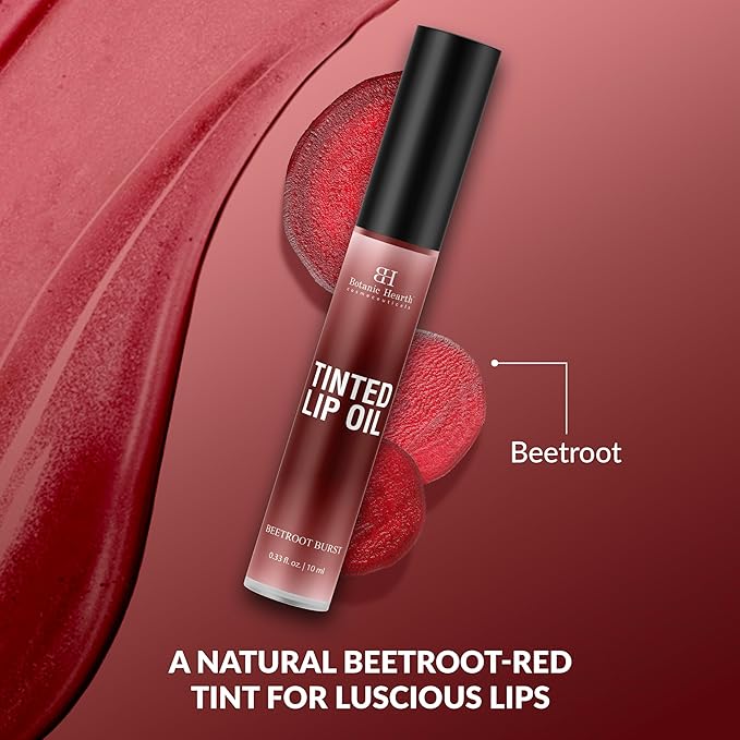Botanic Hearth Tinted Lip Oil | Moisturizing Lip Gloss Oil for Dry Lips | Deep Red Gloss | Lightweight & Non Greasy | 0.3fl oz