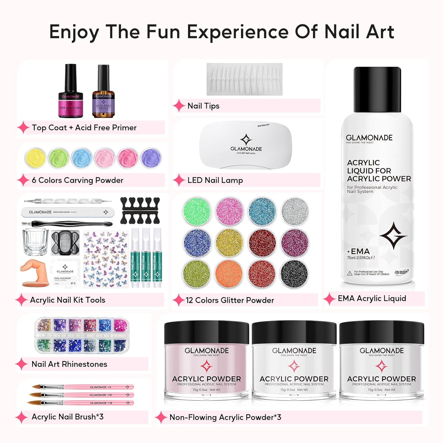 Acrylic Nail Kit for Beginners: Professional Nail Kit Set with Everything UV Light and Complete Nail Supplies Salon