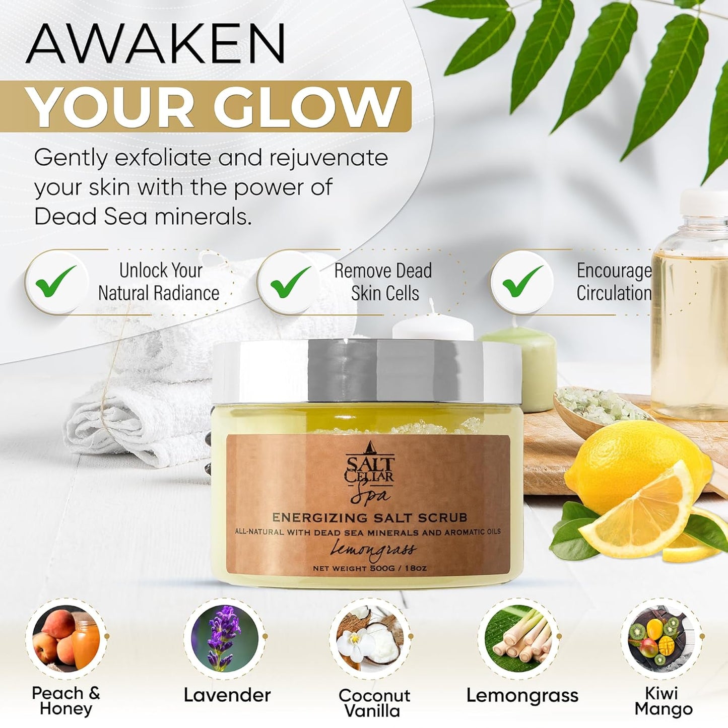 Salt Cellar Spa Lavender Salt Scrub - Elevate Your Self-Care with Dead Sea Minerals - Relax, Revive, and Rejuvenate your Skin - Made in Israel, Cruelty-Free, 18 oz.