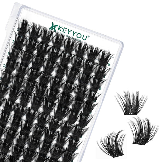 Lash Clusters 96pcs Individual Lashes D Curl 18mm Eyelash Clusters KEYYOU Volume Wispy Lash Extension Soft&Comfortable Easy DIY at Home(Y22,D-18mm)