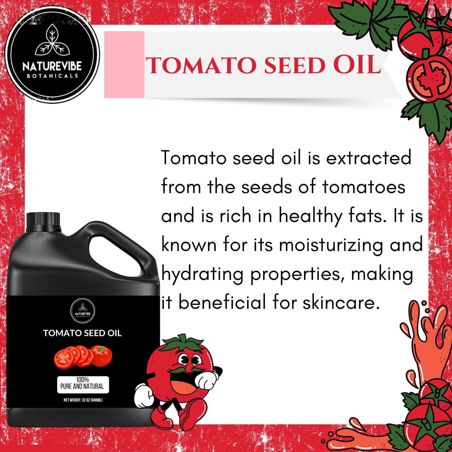 Naturevibe Botanicals Tomato Oil 32 Ounces | 100% Pure and Natural | Great for Skin Care and Hair Care