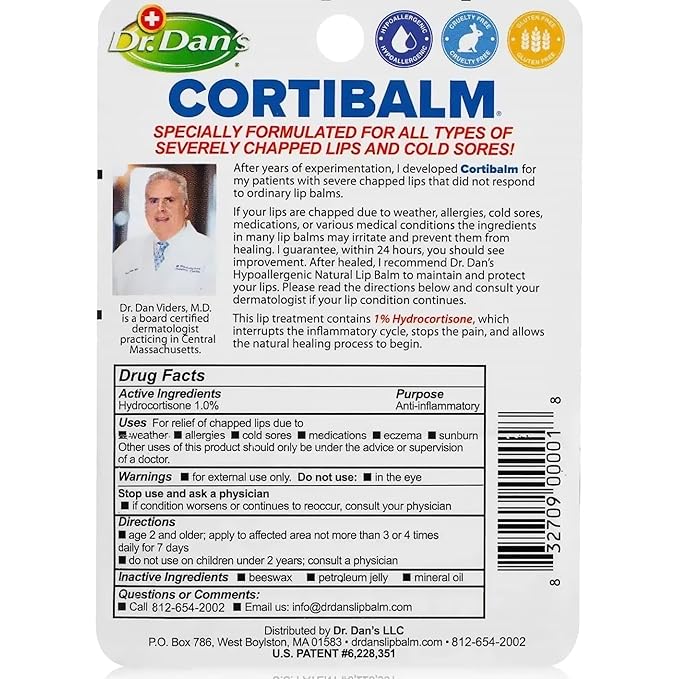 Dr. Dan's Cortibalm- 2 Pack- for Severe Chapped Lips and Cold Sore Relief