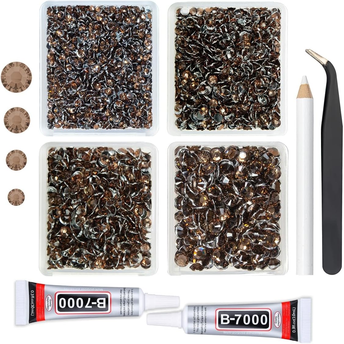 Brown Crystal Resin Rhinestones w B7000 Jewelry Glue for Bedazzling Crafting Coffee Flatback Stones 3mm 4mm 5mm 6mm Diamonds Crystals Gems Charms for Nails Face Eye Makeup Tumblers Crafts Decor