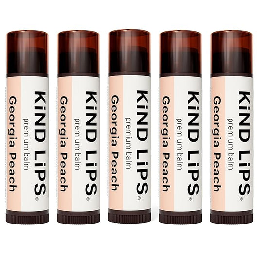 Kind Lips Lip Balm - Nourishing & Moisturizing Lip Care with Shea Butter, Beeswax & Vitamin E | Georgia Peach Flavor | 0.15 Oz (Pack of 5)