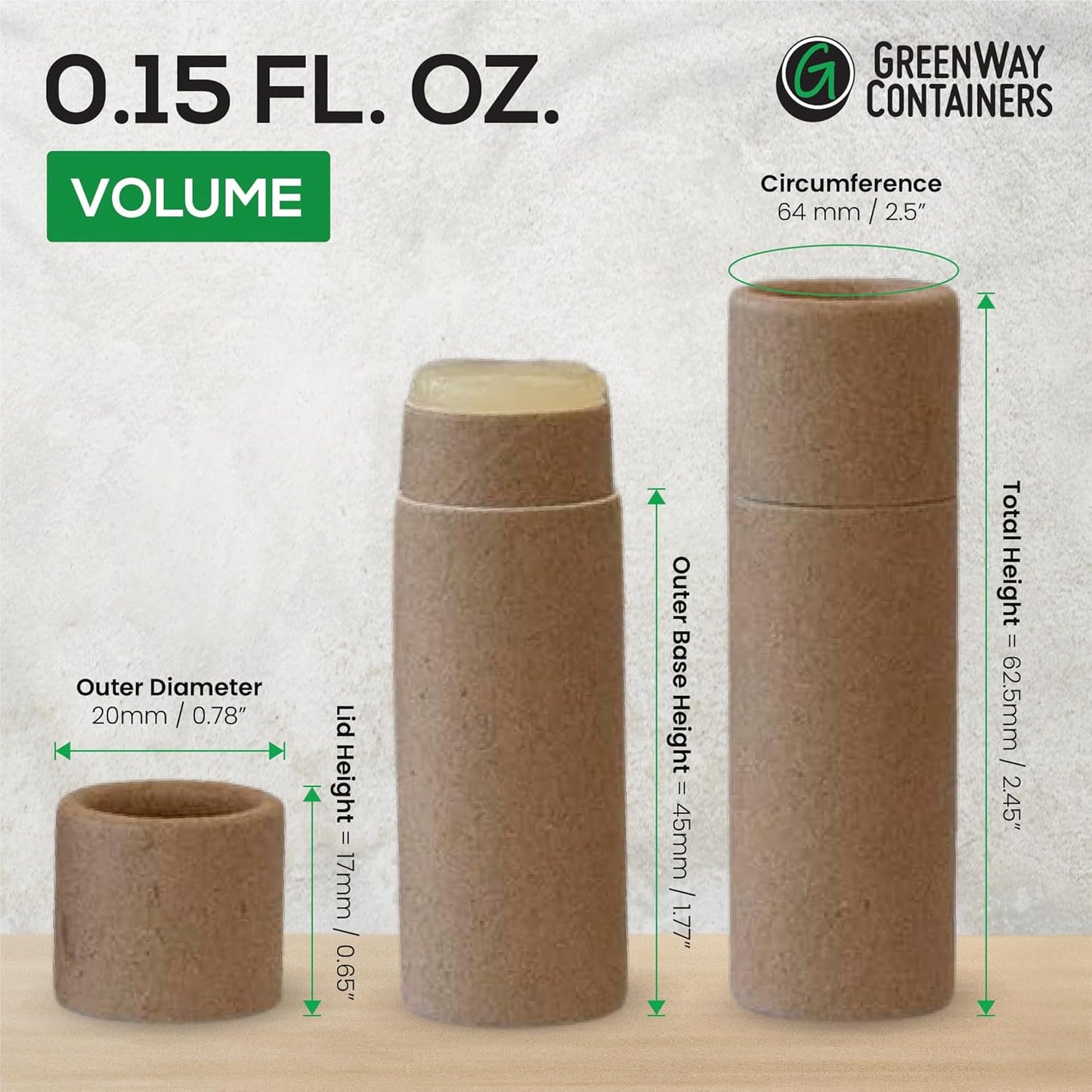 GreenWay 0.15oz / 4.25g Kraft Paperboard Lip Balm Tubes with Lids - 50 Pack Lip Gloss Tubes Refillable DIY Cosmetic Containers – Extra Thick Push-Up Bottom Lip Balm Containers - Brown
