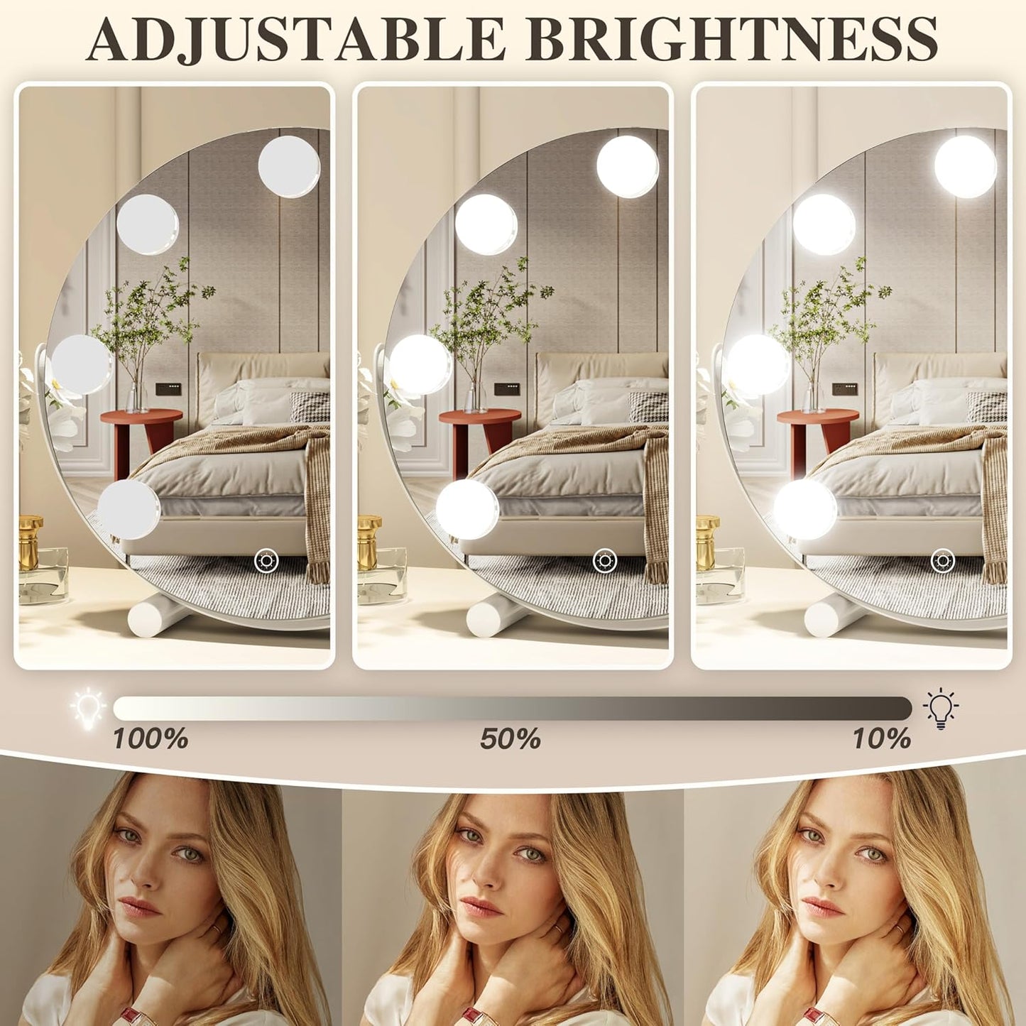 Vanity Mirror with Lights, 12 Inch Hollywood Mirror with Lights for Makeup Desk, LED Makeup Mirror with 7 Dimmable Bulbs for Bedroom Tabletop, Smart Touch Dimmable 3 Modes, 360° Rotation