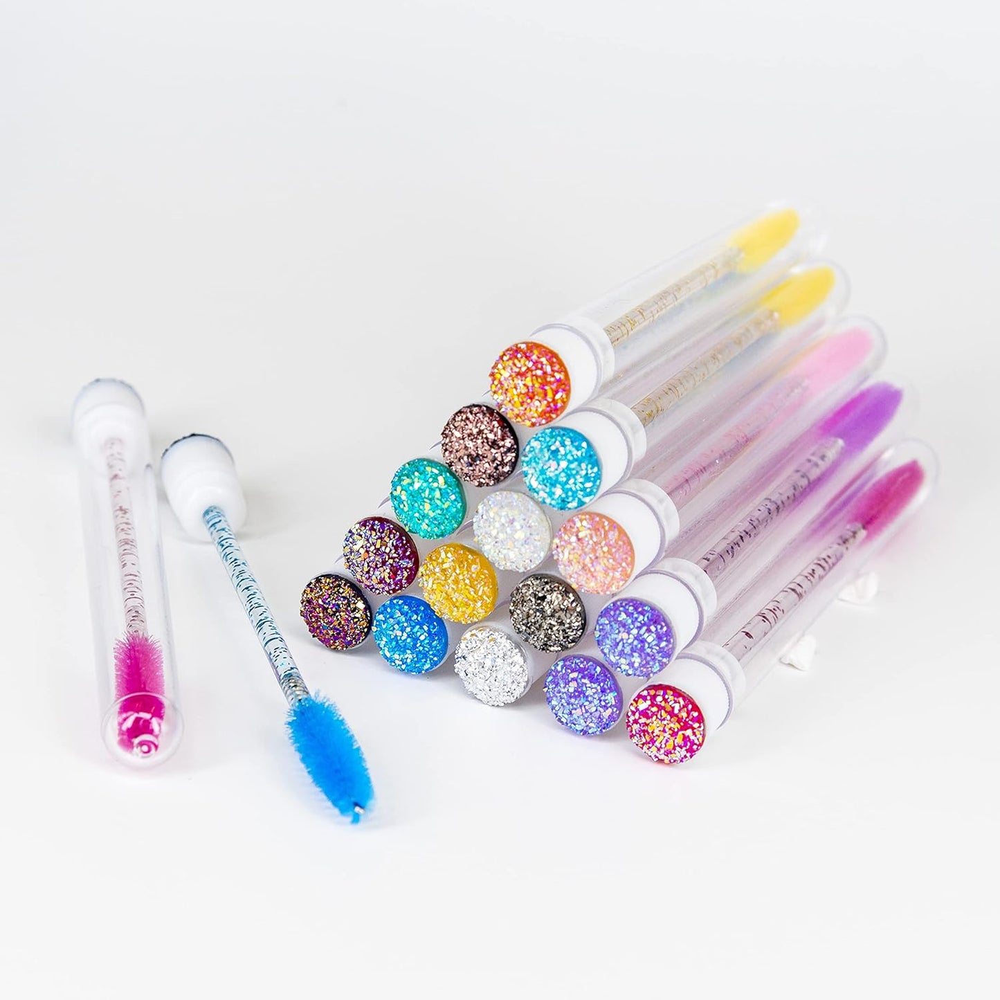 i-Laesh 20 Pcs Lash Brush Eyelash Brushes for Eyelash Extensions Spoolies Cleaning Mascara Wands Tube Diamond Disposable Makeup Tool Applicator Set Sanitary Extension Supplies (Diamond-mix)