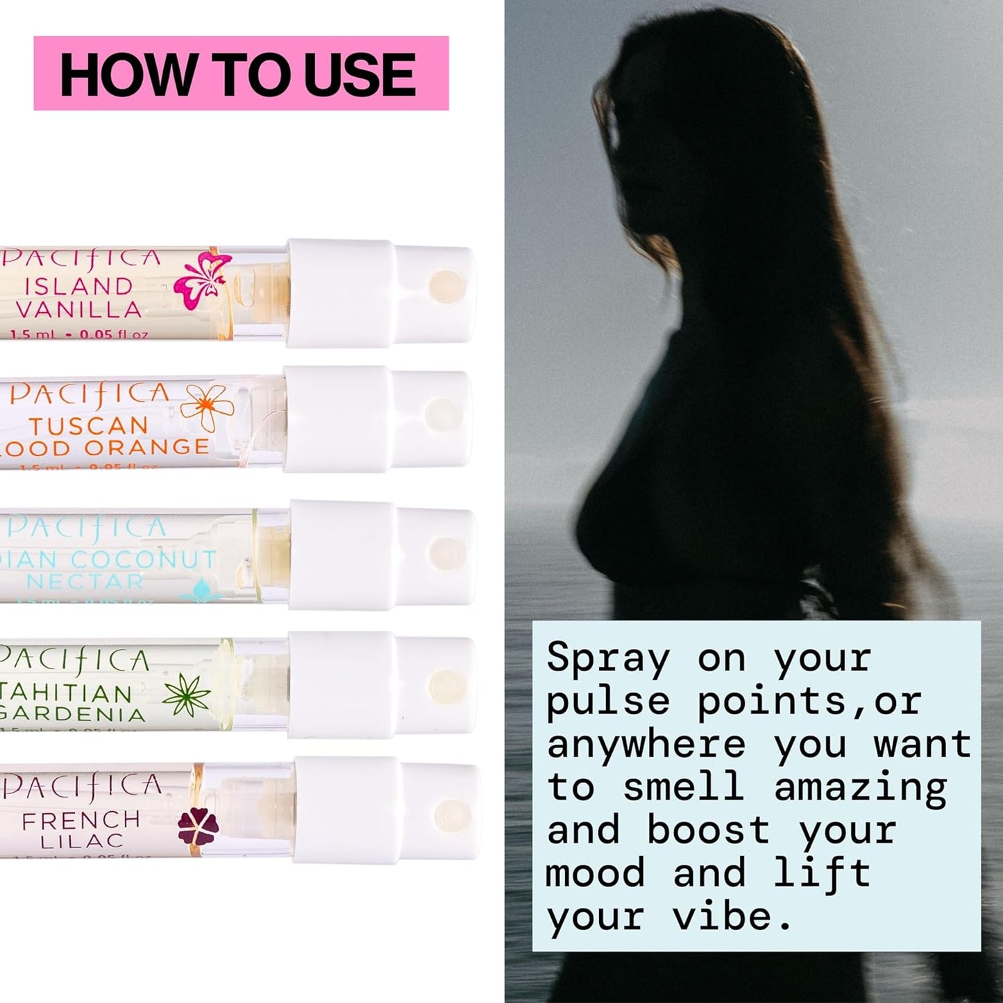 Pacifica Beauty, Wanderlust Spray Perfume Trial Set, Island Vanilla, 5 Scents, Fragrance Sampler Gift Set, Natural & Essential Oils, Clean, Vegan & Cruelty Free