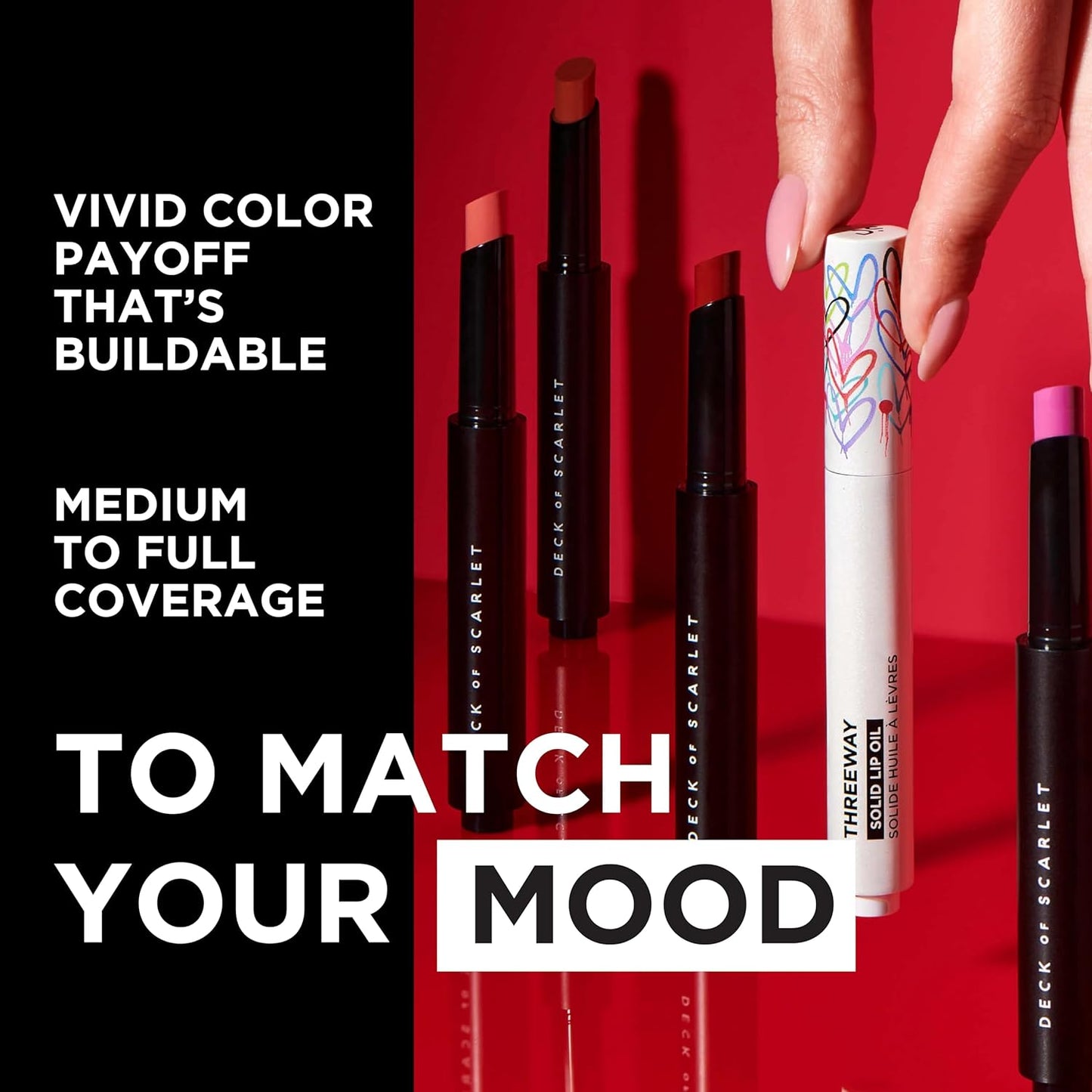 Deck of Scarlet Threeway Solid Lip Oil, Vegan Formula With Hyaluronic Acid and Hydrating Oil Blend, Glossy Finish - Goldcrown