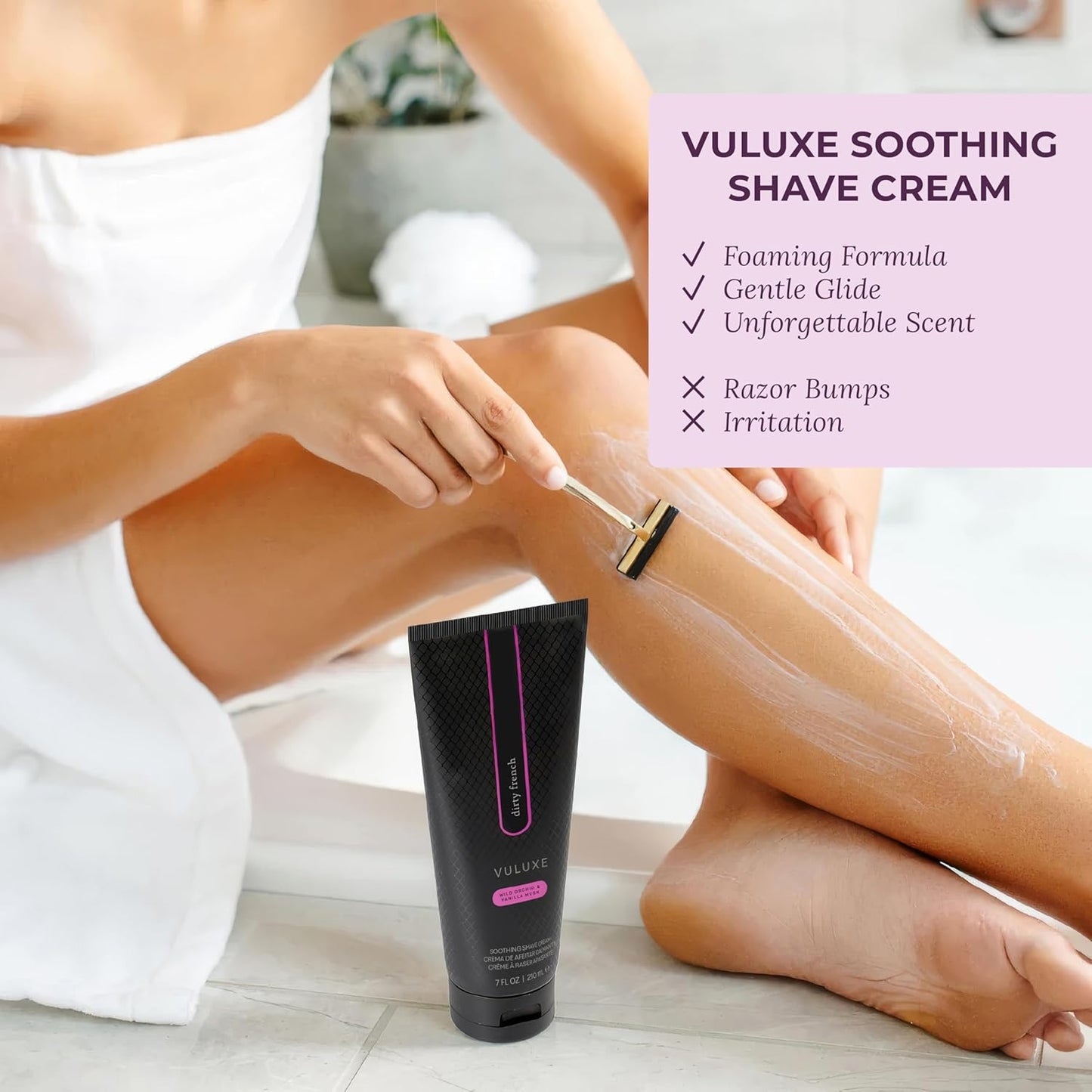 Pure Romance - Vuluxe Shaving Cream for Women - Dirty French (7 fl oz) - Prevents Razor Bumps & Irritation - Orchid, Blackberries, Vanilla - Foaming Shave Cream Moisturizer - Skin Care & Self Care