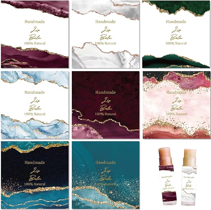 CRASPIRE 80Pcs 8 Styles Lip Balm Sticker Vintage Quicksand Background Self-Adhesive Homemade Lip Balm Labels Vintage Square DIY Label Stickers for Lip Balm Containers Cosmetics Lipsticks