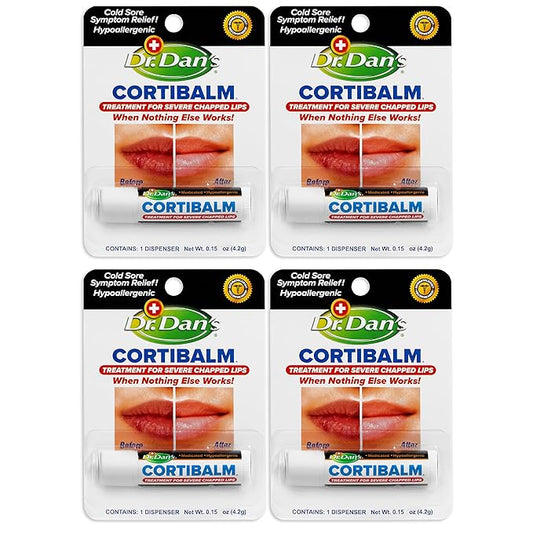 Dr. Dan's Cortibalm- 4 Pack - for Dry Cracked Lips - Healing Lip Balm for Severely Chapped Lips - Designed for Men, Women and Children