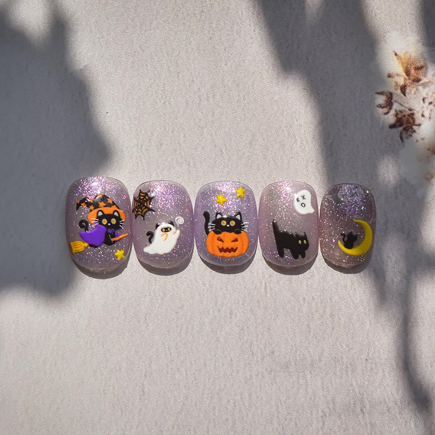 5D Embossed Halloween Nail Stickers Ghost Nail Decals for Acrylic Nails Designs Cute Bat Cat Pumpkin Nails Art Stickers Self Adhesive Halloween Nail Art Supplies for Women Nail Manicure