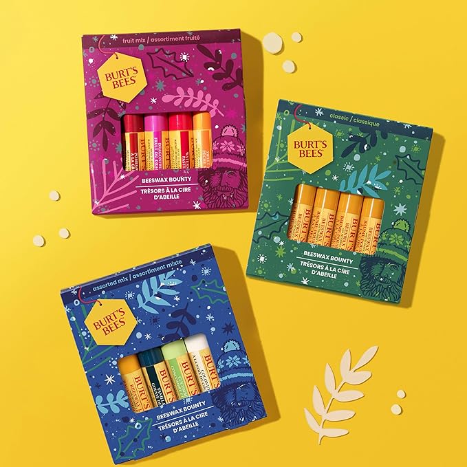 Burt's Bees Lip Balm Gift Set, Beeswax Bounty Fruit Mix, Perfect Lip Balms for Holiday Gift Baskets, 4-Pack, 0.15 oz.