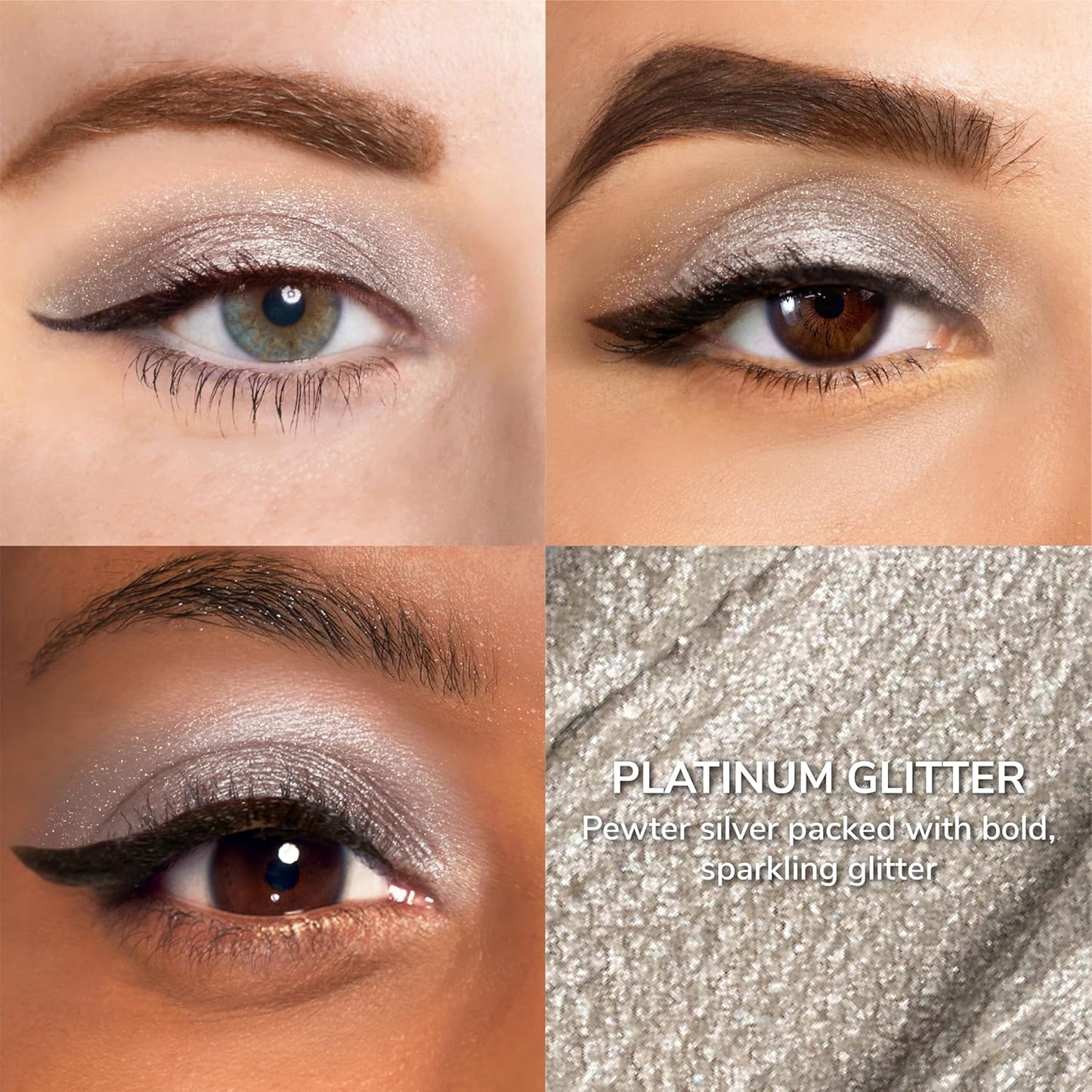 ShadowSense EyeShadow, Platinum Glitter, 0.14 Oz, Shimmer Metallic Cream to Powder Eyeshadow, Long-Lasting, Anti-Aging, Waterproof, Smudge-Proof Formula for Flawless All-Day Wear