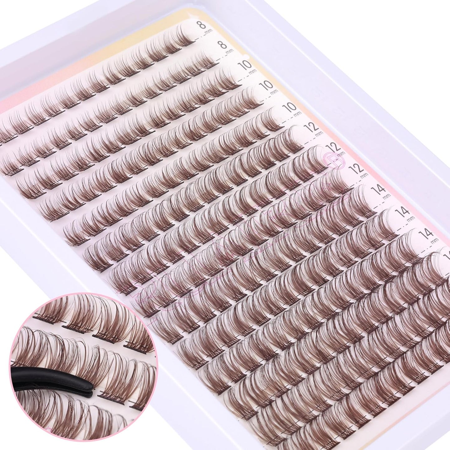 Brown Lash Clusters Wispy Natural Eyelash Clusters Eyelash Extensions 196pcs D-Curly DIY Individual Lashes Extensions