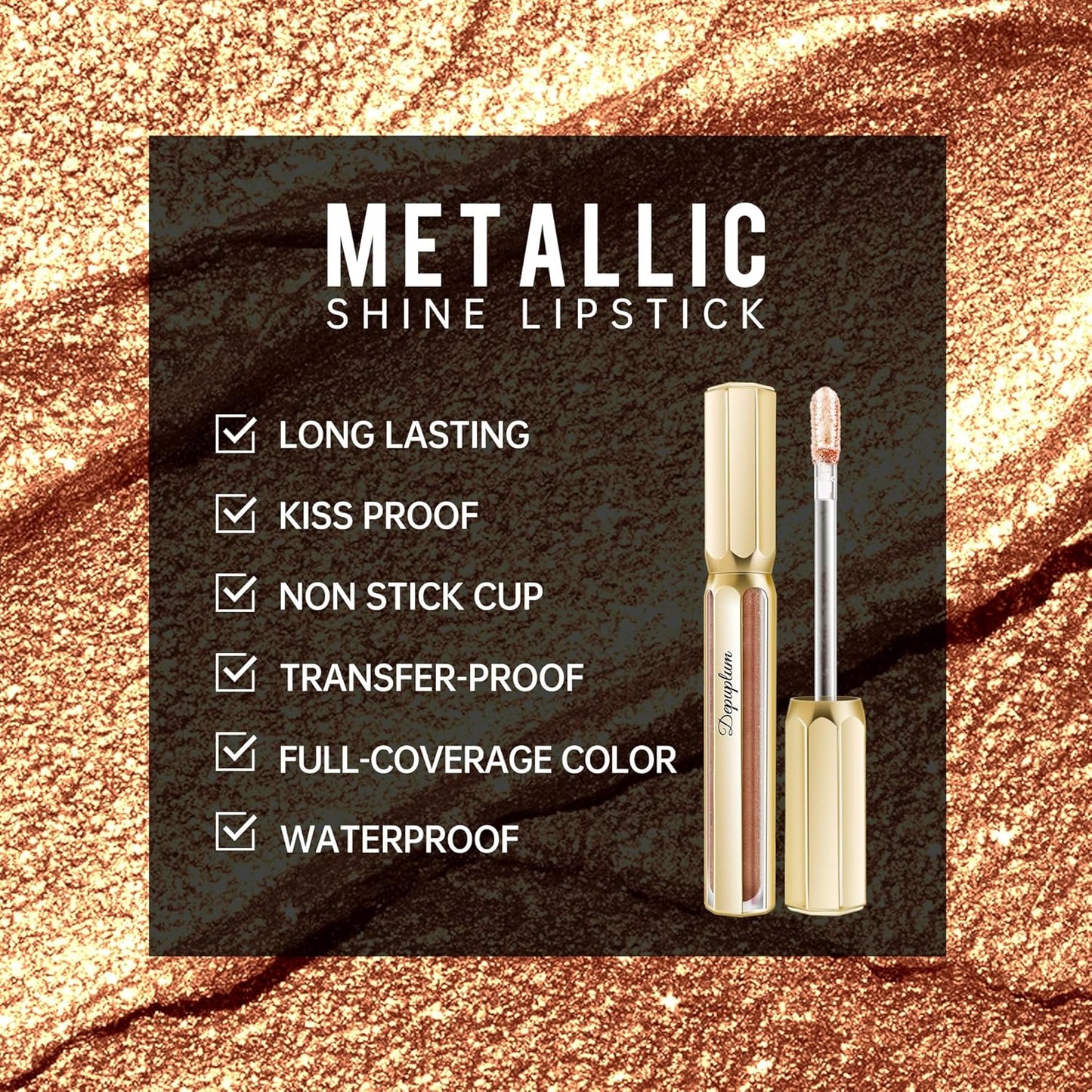 Gold Lipsticks for Women Metallic Lipstick Long Lasting Non Stick Cup Lip Gloss, Shimmer Lightweight Hydrating Full Coverage Lip Color,DP111 Ponyo