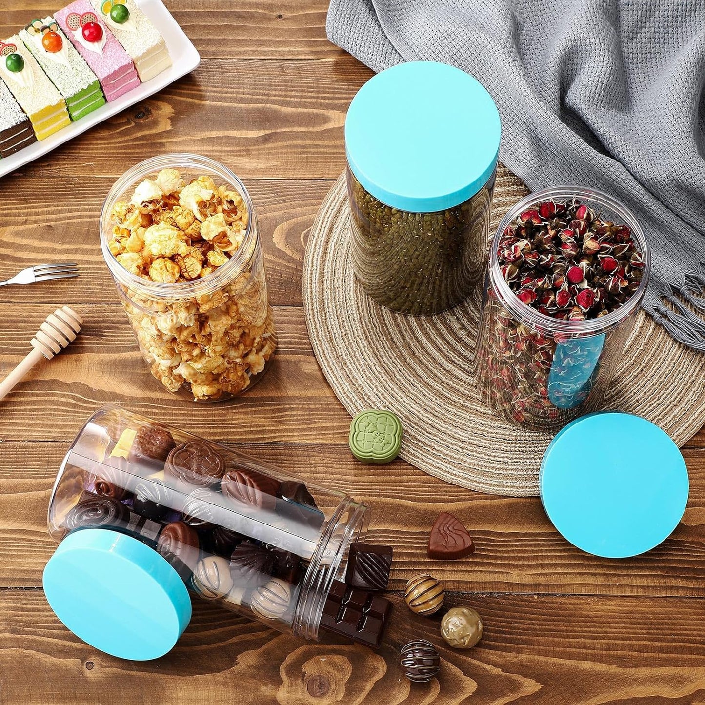 Patelai 4 Pieces Round Wide-mouth Leak Proof Plastic Container Jars with Lids for Travel Storage Makeup Beauty Products Face Creams Oils Salves Ointments DIY Making(32 Ounce,Blue)