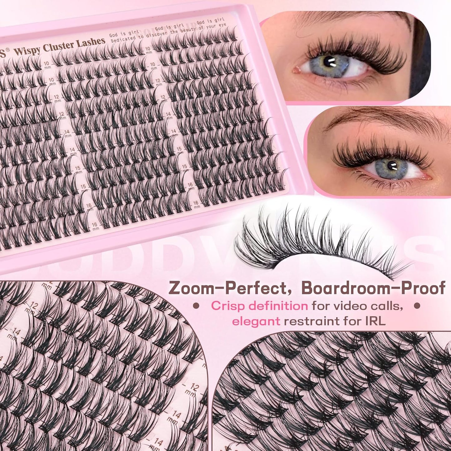 Lash Clusters Kit Wispy Eyelash Clusters Lashes Natural DIY Lash Extension Kit 10-16mm Cluster Eyelash Extensions Kit 300pcs C Curl Individual Lashes Cluster Eyelash (No Tweezers)