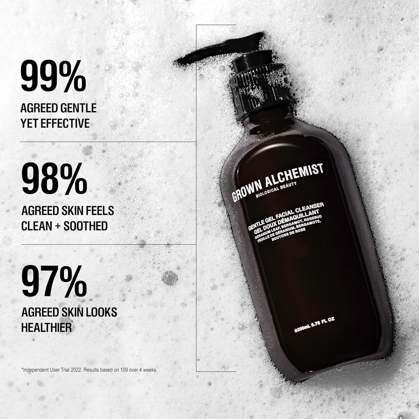 Grown Alchemist Gentle Gel Facial Cleanser (200ml) Natural Face Wash. Hydrating Bergamot & Rosebud Exfoliating with Willow Bark, a Salicylic Acid Alternative.