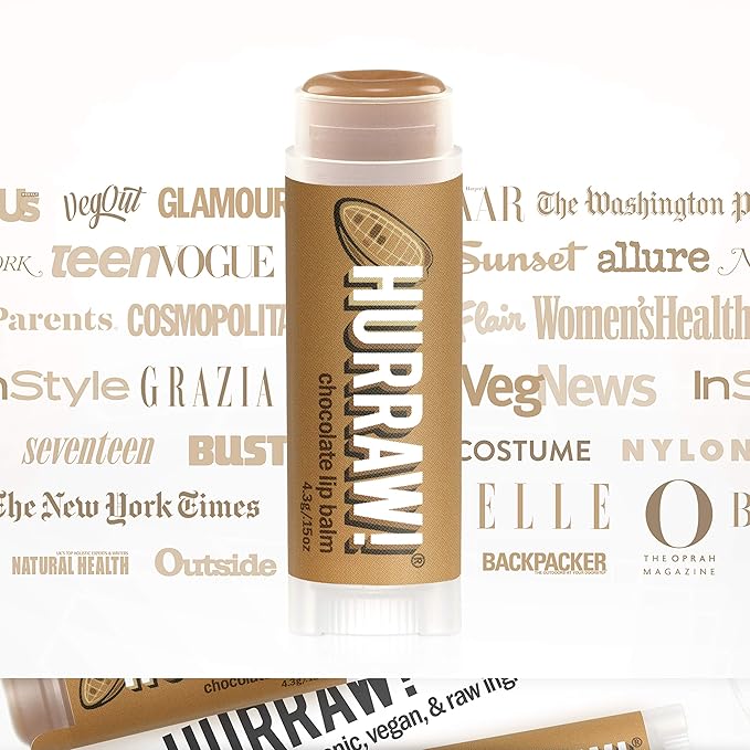 Hurraw! Chocolate Lip Balm: Organic, Certified Vegan, Cruelty and Gluten Free. Non-GMO, 100% Natural Ingredients. Bee, Shea, Soy and Palm Free. Made in USA