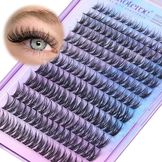 Pawotence Lash Clusters Wispy 9-16mm Individual Lashes Cluster Eyelash Extensions 192pcs Lash Extension DIY Soft Natural Eyelash Clusters with Thin Band