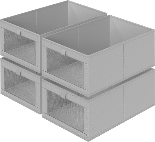 Criusia 4 Pack Linen Closet Organizers and Storage, Closet organizer Large Linen Closet Baskets for Organization, Foldable Storage Containers for Towels, Clothing, Jeans, Books, Shelves,Grey