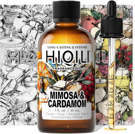 HIQILI Mimosa & Cardamom Fragrance Oil for Candle & Soap Making,Ideal for Essential Oil Diffuser, DIY Perfume, Room Sprays - 1 Fl Oz