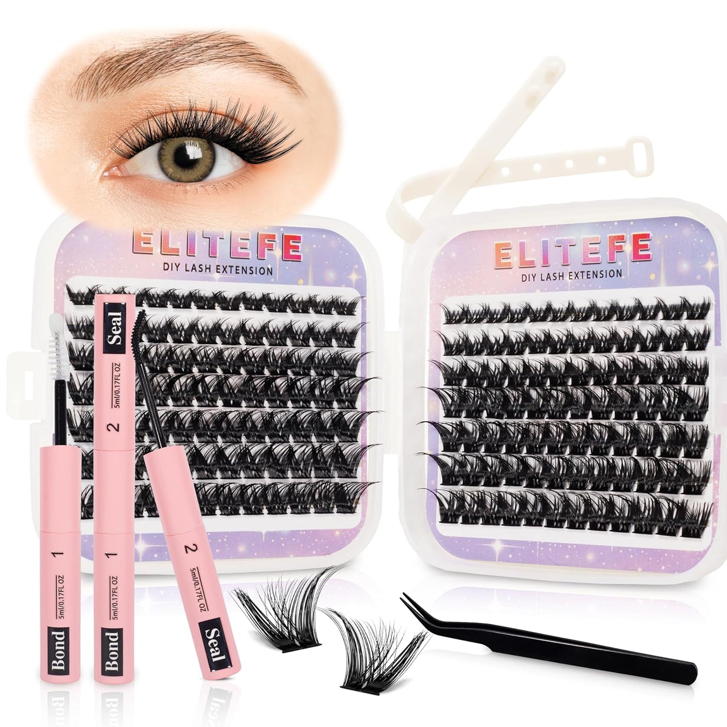Lash Extension Kit DIY Lash Clusters Kit Eyelash Extensions Individual Lashes Extensions with (BondSeal,Tweezers,168Pcs,SparkleDress,0.07D,8-18)