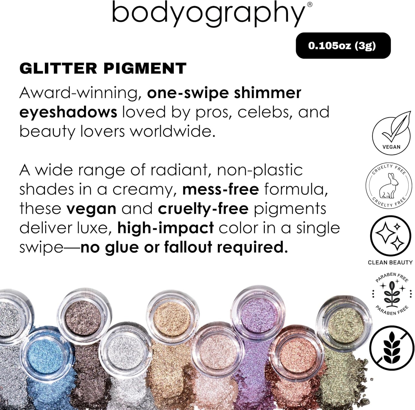 Bodyography Glitter Pigment - Soiree Gun Metal Gray for Women - 0.105 oz Eye Shadow
