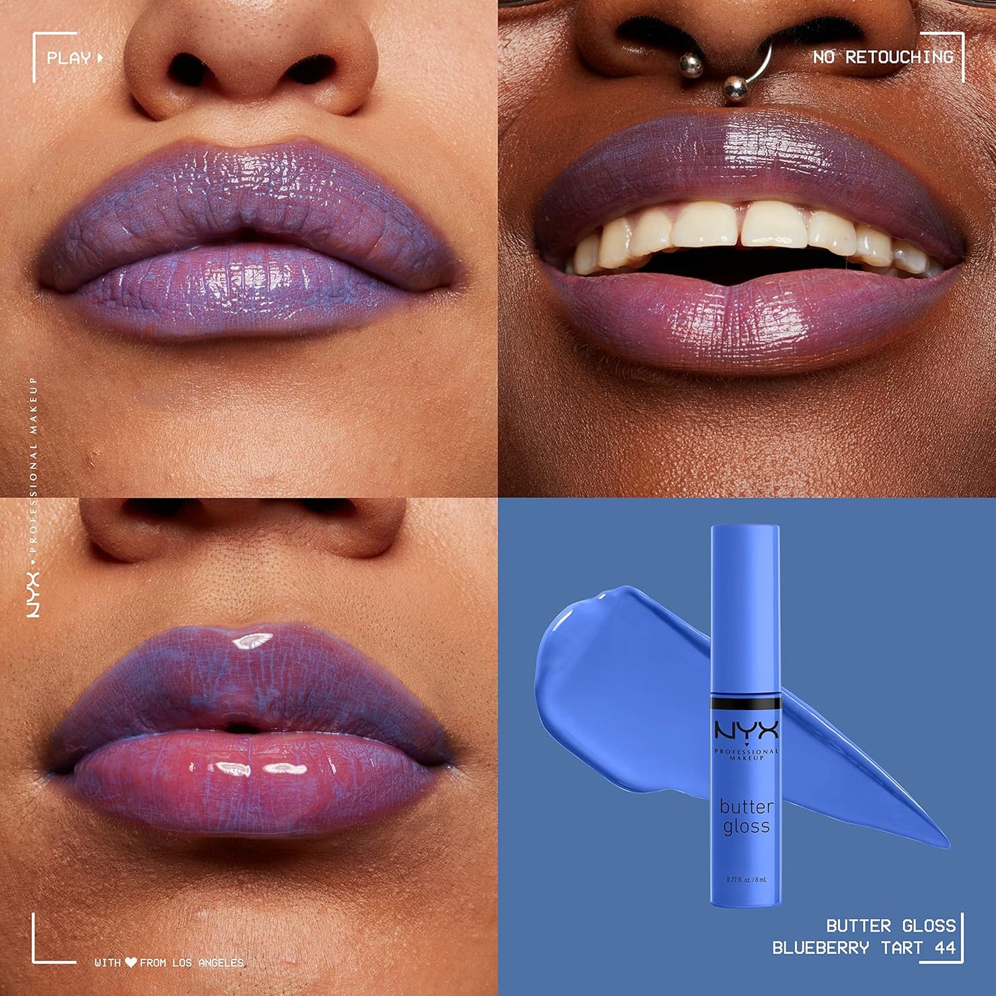 NYX PROFESSIONAL MAKEUP Butter Gloss, Non-Sticky Lip Gloss - Blueberry Tart (Periwinkle Blue) (Pack of 2)