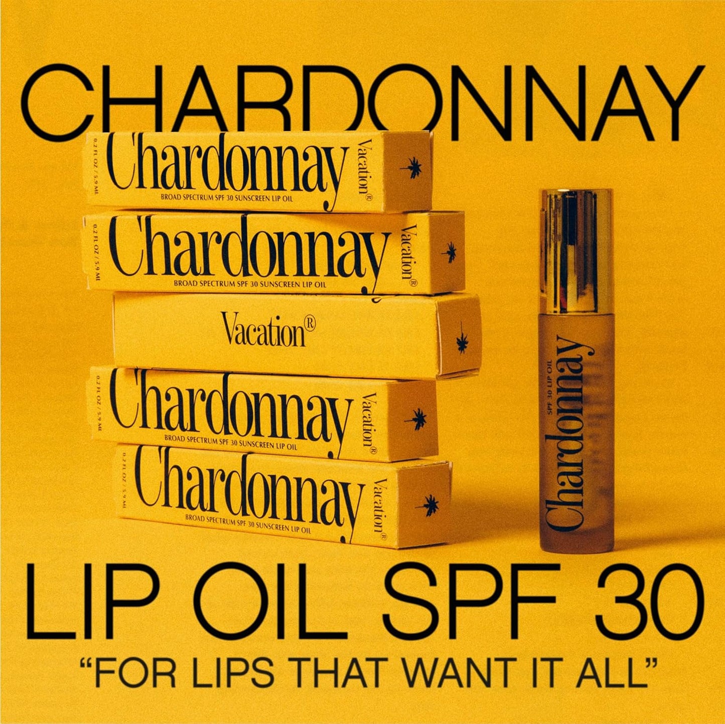 Vacation Chardonnay Lip Oil SPF 30, Sunscreen for Lips, Hydrating Lip Oil, Caramel Vanilla Flavored Lip Gloss, Non-Sticky Lip Balm with SPF 30, Vegan, 0.2 Fl. Oz. (Pack of 2)