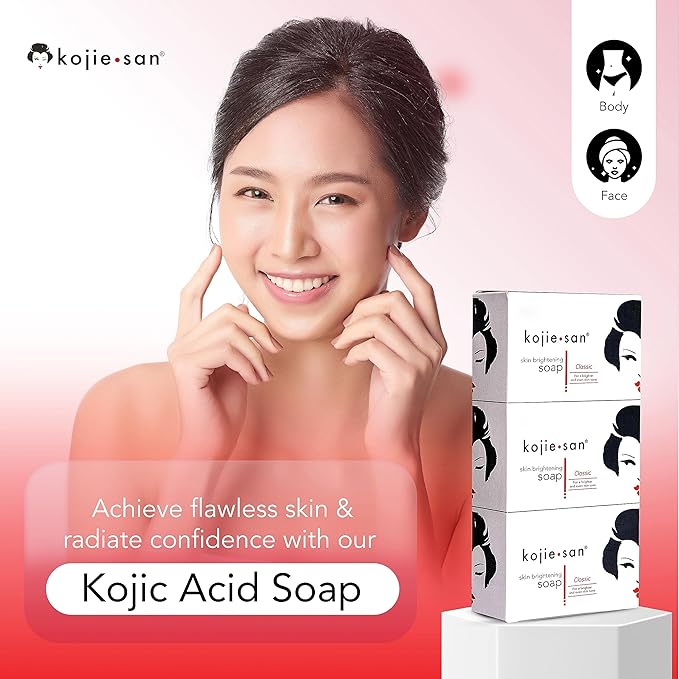 Kojie San Face & Body Complete Brightening Set - 3 x 100g Bars Soap, Body Lotion, Face Cream, Toner, and Face Cleansing Brush - 7pcs