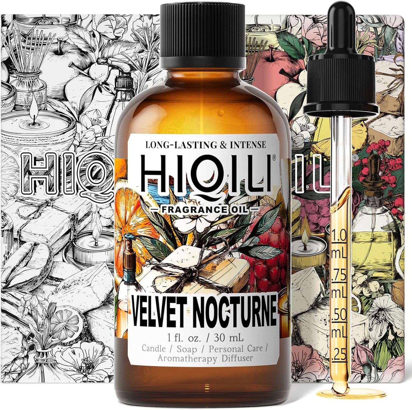 HIQILI Velvet Nocturne Fragrance Oil for Making Candle, Violet & Carnation Scents, DIY Perfume, Great for Diffuser, Long Lasting - 1 Fl Oz