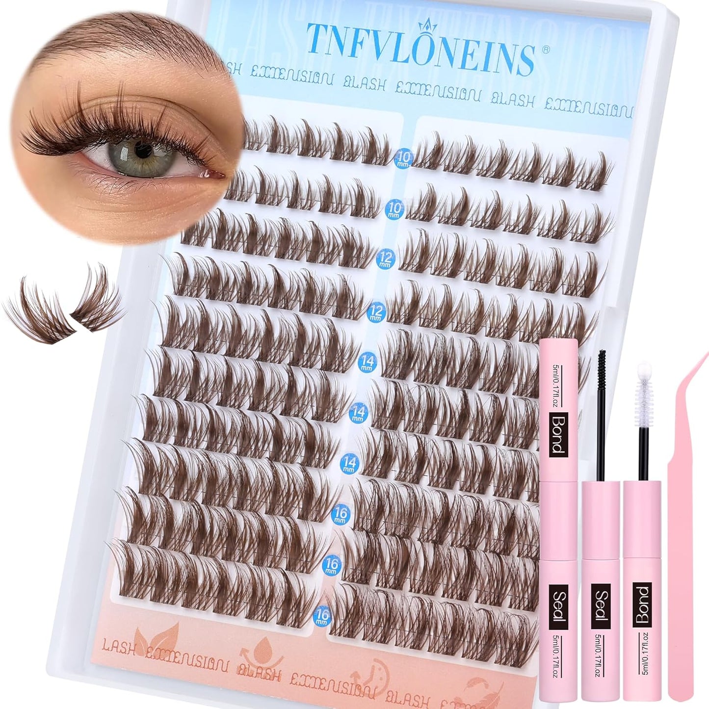 Brown Lash Clusters Kit Manga Lash Extension Kit Natural Eyelash Clusters Wispy 10-16MM Individual Lashes Clusters Anime Eyelash Extension Kit with Bond and Seal and Tweezers by TNFVLONEINS