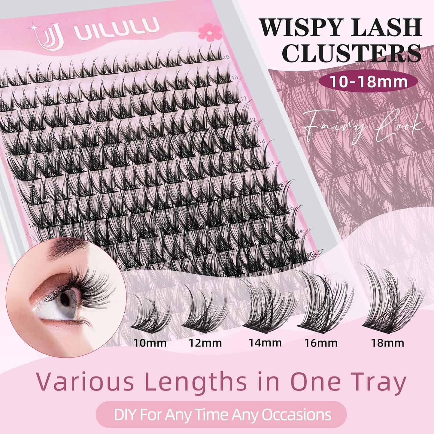 Lashes Clusters D Curl Fluffy Lash Clusters 0.07D 10-18 MIX 132 Eyelashes Individual Eyelashes Clusters DIY Lash Extensions at Home False Eyelash Wide Band Natural Eye Lash Clusters