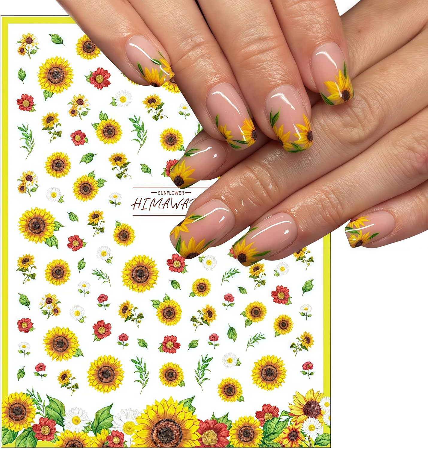 6 Sheets Spring Daisy Nail Art Stickers Sunflower Decals Yellow Daisy Design with Small Daisies White Floral Flowers Sunflowers Leaf for Women Manicure Decorations
