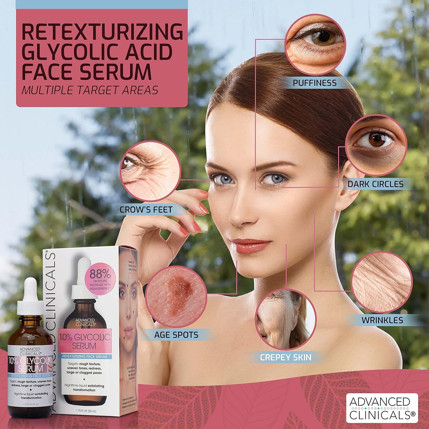 Advanced Clinicals 10% Glycolic Acid Serum For Face | Exfoliating AHA + Lactic Acid + Salicylic Acid Serum | Facial Chemical Peel Skin Care Treatment For Acne, Large Pores, & Dark Spots. 1.75 FL Oz