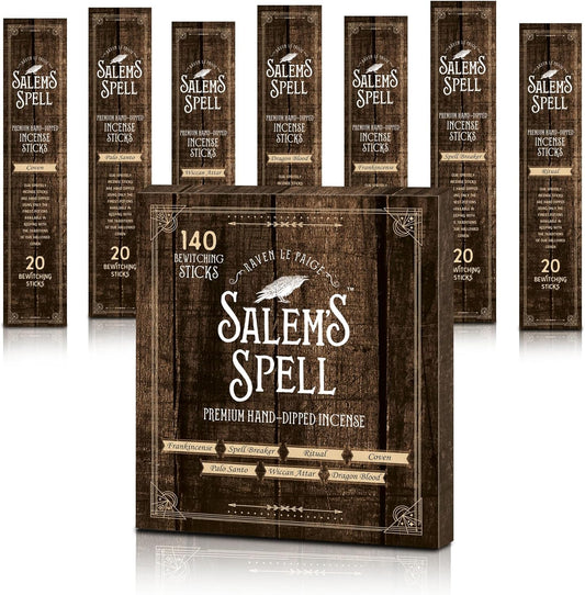 Mecka Salem Spell Incense Sticks | Set of 7 | Premium Slow Burn Organic Incense Sticks for Wicca Rituals and Mystic Vibes | 140 Insense Sticks of Palo Santo, Frankincense, Dragon Blood