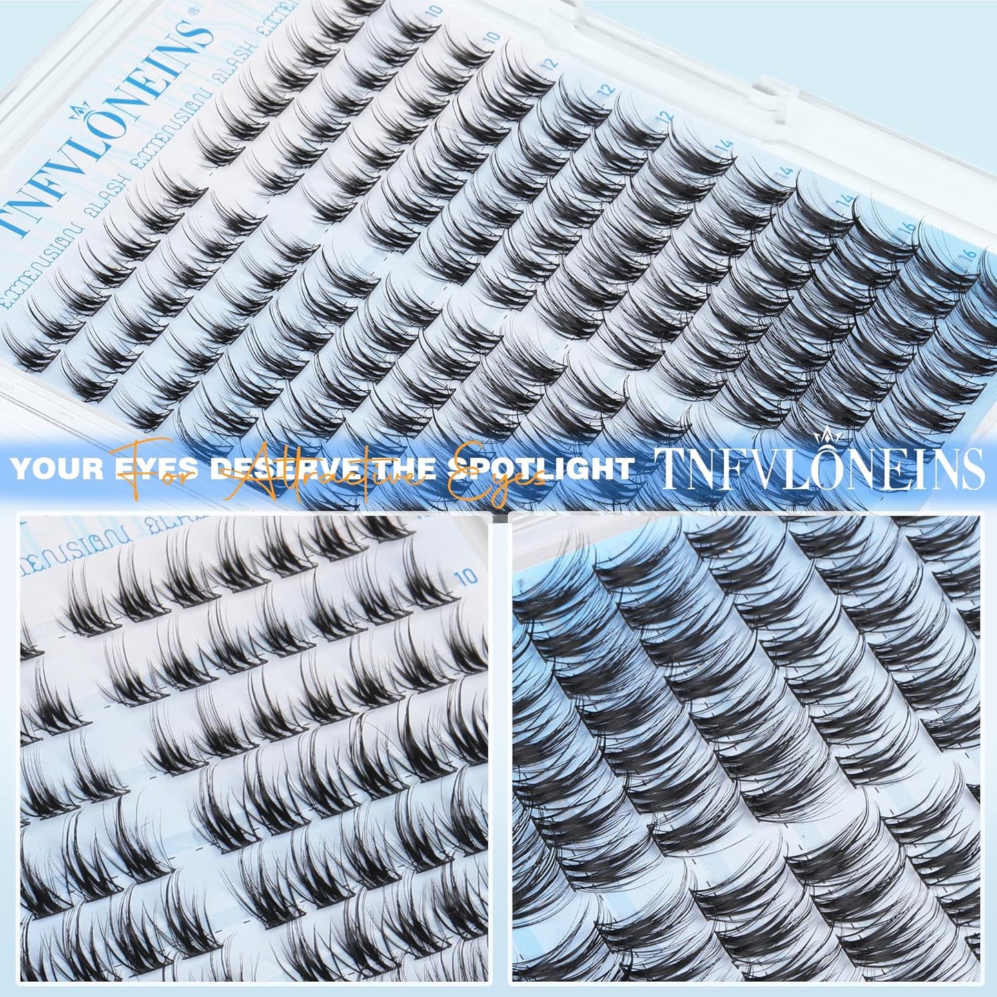 Wispy Lash Clusters Natural Eyelash Clusters with Spikes Lightweight Cluster Eyelash Extensions CC-curly Individual Lashes 10-16MM Cluster Lash Extension Soft Eye Lashes Cluster Pack by TNFVLONEINS