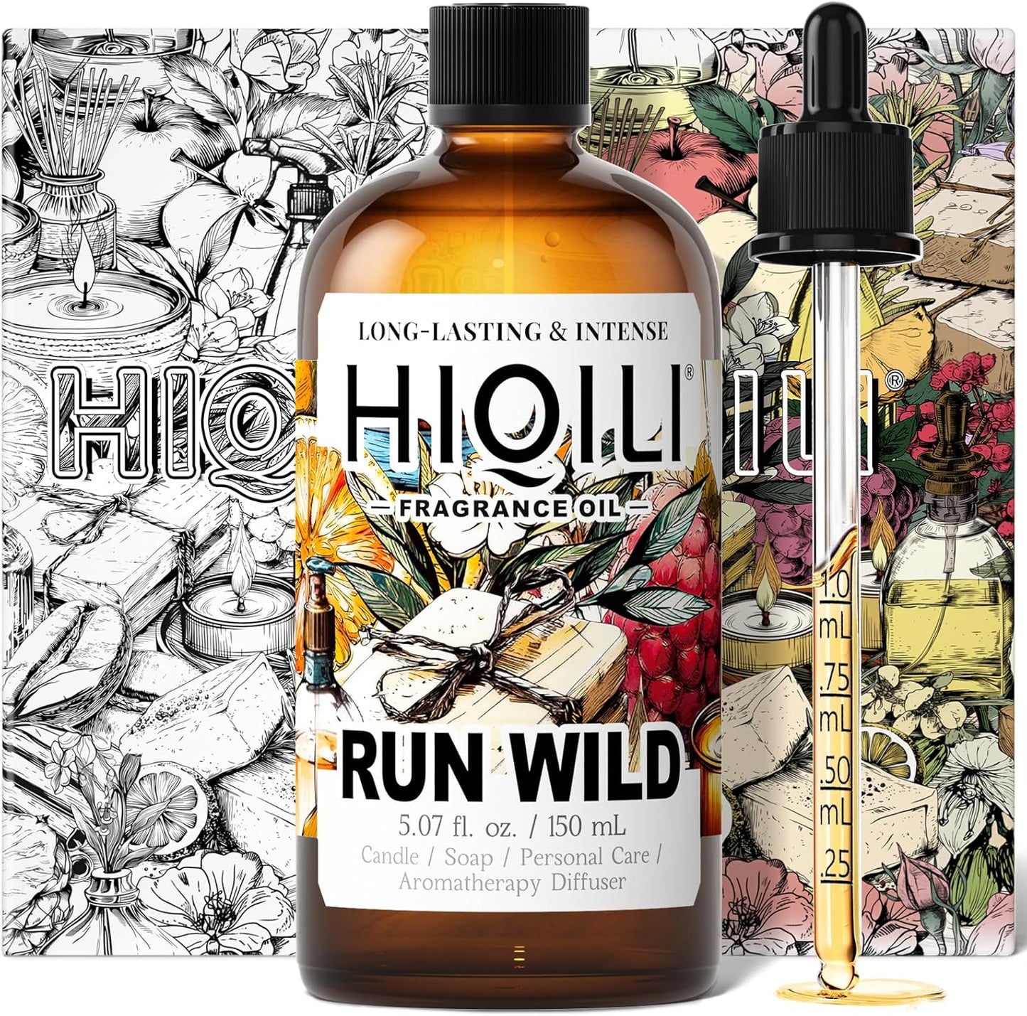 HIQILI Run Wild Fragrance Oil for Candle & Soap Making, Inspired by Cl.Klein E-Scape, Women's Perfume, Fresh Scents for Reed Diffuser, Wool Dryer Balls - 5.07 Fl Oz