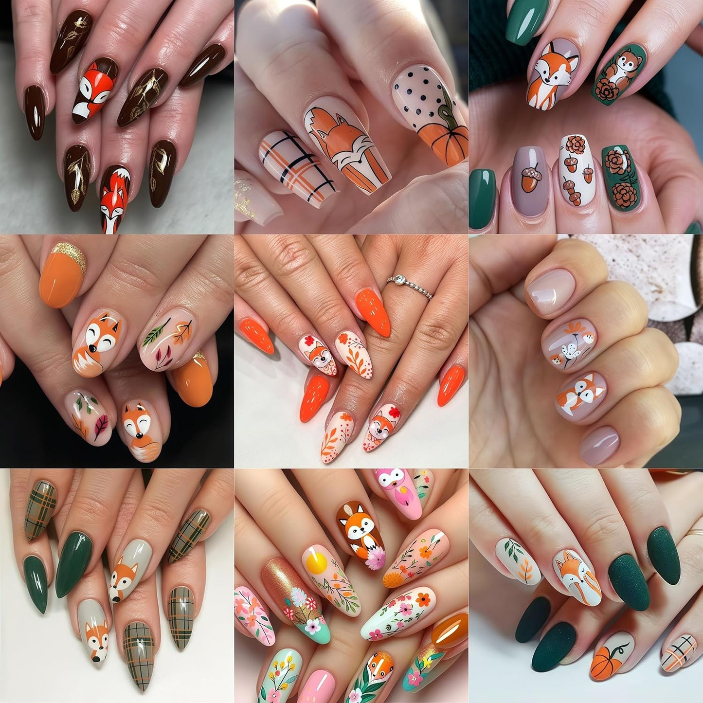 6Sheets Fall Leaf Nail Stickers Thanksgiving Day Fox Nail Stickers for Nail Art Cute Fox Flower Nail Decals 3D Self-Adhesive Cute Autumn Foxes Nails Supplies Nails Decoration for Women DIY Manicure