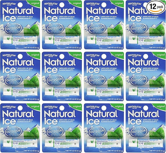 Mentholatum Natural Ice Medicated Lip Protectant Sunscreen, 0.16 Ounce (Pack of 12)