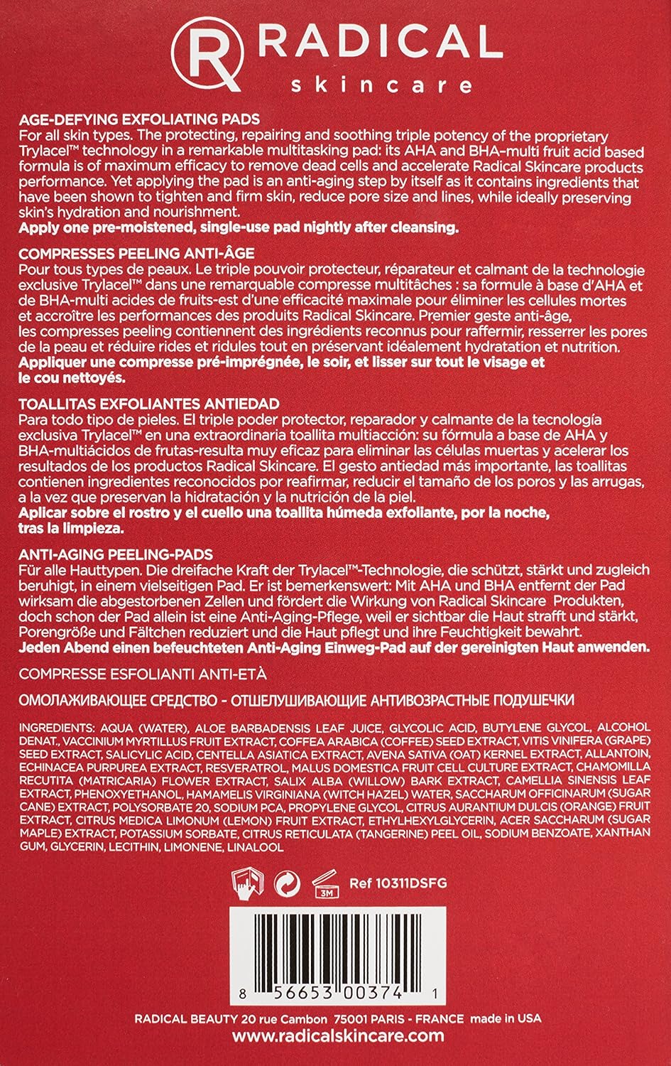 Radical Skincare Age Defying Exfoliating Pads Removes Dead Skin, Evens and Brightens Skin Tone for Radiant Glow | For All Skin Types Including Sensitive Skin | Paraben & Cruelty Free (15 Pads)