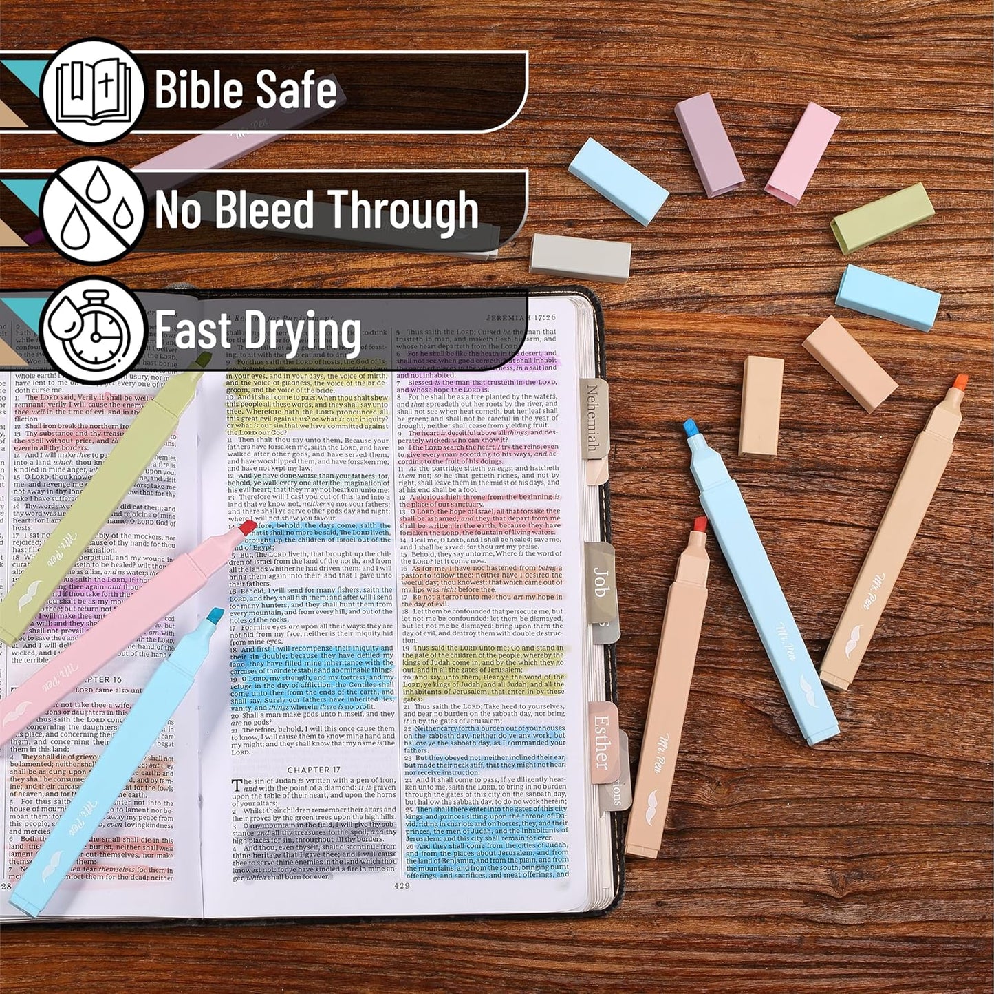 Mr. Pen Aesthetic Highlighters - 8 pcs, Chisel Tip, Pastel & Vintage Colors, No Bleed Bible Highlighters